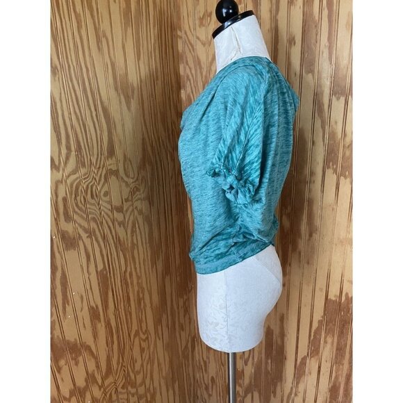 Free People We The Free Turquoise Knit Top Stretch Small Short Sleeve Blouse - Picture 4 of 8